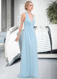 Aleah A-line Halter Floor-Length Chiffon Bridesmaid Dress With Ruffle UKP0012905