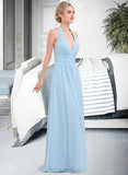 Aleah A-line Halter Floor-Length Chiffon Bridesmaid Dress With Ruffle UKP0012905