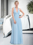 Aleah A-line Halter Floor-Length Chiffon Bridesmaid Dress With Ruffle UKP0012905