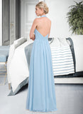 Aleah A-line Halter Floor-Length Chiffon Bridesmaid Dress With Ruffle UKP0012905