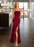 Penny Trumpet/Mermaid Square Neckline Floor-Length Bridesmaid Dress With Ruffle Split Front UKP0012906