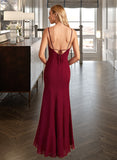 Penny Trumpet/Mermaid Square Neckline Floor-Length Bridesmaid Dress With Ruffle Split Front UKP0012906