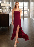 Penny Trumpet/Mermaid Square Neckline Floor-Length Bridesmaid Dress With Ruffle Split Front UKP0012906