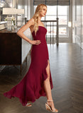 Penny Trumpet/Mermaid Square Neckline Floor-Length Bridesmaid Dress With Ruffle Split Front UKP0012906