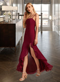 Penny Trumpet/Mermaid Square Neckline Floor-Length Bridesmaid Dress With Ruffle Split Front UKP0012906