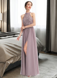 Ayanna A-Line Halter Floor-Length Bridesmaid Dress With Split Front UKP0012907