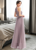 Ayanna A-Line Halter Floor-Length Bridesmaid Dress With Split Front UKP0012907