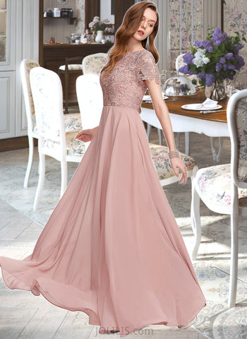 Stephanie A-Line Scoop Neck Floor-Length Chiffon Bridesmaid Dress With Sequins UKP0012908