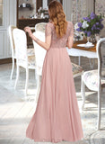 Stephanie A-Line Scoop Neck Floor-Length Chiffon Bridesmaid Dress With Sequins UKP0012908