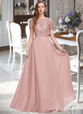 Stephanie A-Line Scoop Neck Floor-Length Chiffon Bridesmaid Dress With Sequins UKP0012908