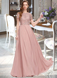 Stephanie A-Line Scoop Neck Floor-Length Chiffon Bridesmaid Dress With Sequins UKP0012908