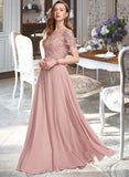 Stephanie A-Line Scoop Neck Floor-Length Chiffon Bridesmaid Dress With Sequins UKP0012908