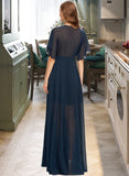 Sam A-Line V-neck Floor-Length Chiffon Bridesmaid Dress With Split Front UKP0012909