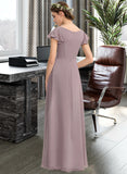 Amira A-Line V-neck Floor-Length Chiffon Bridesmaid Dress With Cascading Ruffles Pockets UKP0012910