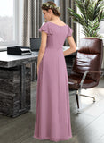 Amira A-Line V-neck Floor-Length Chiffon Bridesmaid Dress With Cascading Ruffles Pockets UKP0012910