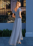 Karli A-Line V-neck Asymmetrical Bridesmaid Dress With Ruffle Split Front UKP0012912