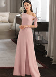 Macie A-Line One-Shoulder Floor-Length Bridesmaid Dress With Bow(s) UKP0012914