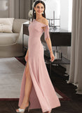 Macie A-Line One-Shoulder Floor-Length Bridesmaid Dress With Bow(s) UKP0012914