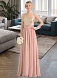 Giovanna A-line One Shoulder Floor-Length Chiffon Sequined Bridesmaid Dress UKP0012916