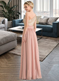 Giovanna A-line One Shoulder Floor-Length Chiffon Sequined Bridesmaid Dress UKP0012916