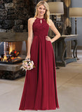 Emily A-Line Scoop Neck Floor-Length Chiffon Lace Bridesmaid Dress UKP0012918