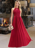 Emily A-Line Scoop Neck Floor-Length Chiffon Lace Bridesmaid Dress UKP0012918