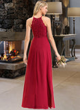 Emily A-Line Scoop Neck Floor-Length Chiffon Lace Bridesmaid Dress UKP0012918