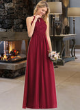 Emily A-Line Scoop Neck Floor-Length Chiffon Lace Bridesmaid Dress UKP0012918