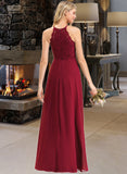 Emily A-Line Scoop Neck Floor-Length Chiffon Lace Bridesmaid Dress UKP0012918