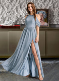 Martina A-Line High Neck Floor-Length Bridesmaid Dress UKP0012919