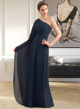 Ally A-line One Shoulder Floor-Length Chiffon Bridesmaid Dress With Ruffle UKP0012920