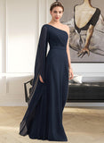 Ally A-line One Shoulder Floor-Length Chiffon Bridesmaid Dress With Ruffle UKP0012920