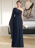 Ally A-line One Shoulder Floor-Length Chiffon Bridesmaid Dress With Ruffle UKP0012920