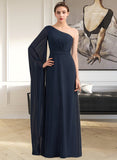 Ally A-line One Shoulder Floor-Length Chiffon Bridesmaid Dress With Ruffle UKP0012920