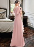 Kaleigh A-Line V-neck Floor-Length Bridesmaid Dress With Ruffle Split Front UKP0012923