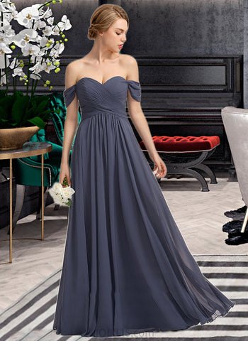 Anabella A-line Off the Shoulder Floor-Length Chiffon Bridesmaid Dress With Ruffle UKP0012924