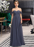 Anabella A-line Off the Shoulder Floor-Length Chiffon Bridesmaid Dress With Ruffle UKP0012924