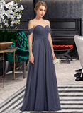 Anabella A-line Off the Shoulder Floor-Length Chiffon Bridesmaid Dress With Ruffle UKP0012924