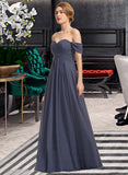 Anabella A-line Off the Shoulder Floor-Length Chiffon Bridesmaid Dress With Ruffle UKP0012924