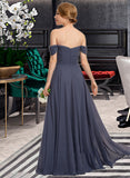 Anabella A-line Off the Shoulder Floor-Length Chiffon Bridesmaid Dress With Ruffle UKP0012924