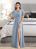 Kristen A-Line Floor-Length Bridesmaid Dress With Ruffle Split Front UKP0012925