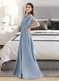 Kristen A-Line Floor-Length Bridesmaid Dress With Ruffle Split Front UKP0012925