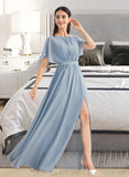 Kristen A-Line Floor-Length Bridesmaid Dress With Ruffle Split Front UKP0012925