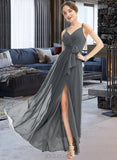 Jordyn A-Line V-neck Floor-Length Bridesmaid Dress With Ruffle Beading Split Front UKP0012926