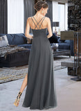 Jordyn A-Line V-neck Floor-Length Bridesmaid Dress With Ruffle Beading Split Front UKP0012926