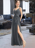 Jordyn A-Line V-neck Floor-Length Bridesmaid Dress With Ruffle Beading Split Front UKP0012926