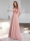 Undine A-Line V-neck Floor-Length Bridesmaid Dress UKP0012927