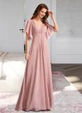 Undine A-Line V-neck Floor-Length Bridesmaid Dress UKP0012927