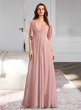 Undine A-Line V-neck Floor-Length Bridesmaid Dress UKP0012927