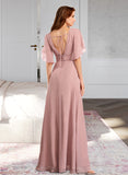 Undine A-Line V-neck Floor-Length Bridesmaid Dress UKP0012927